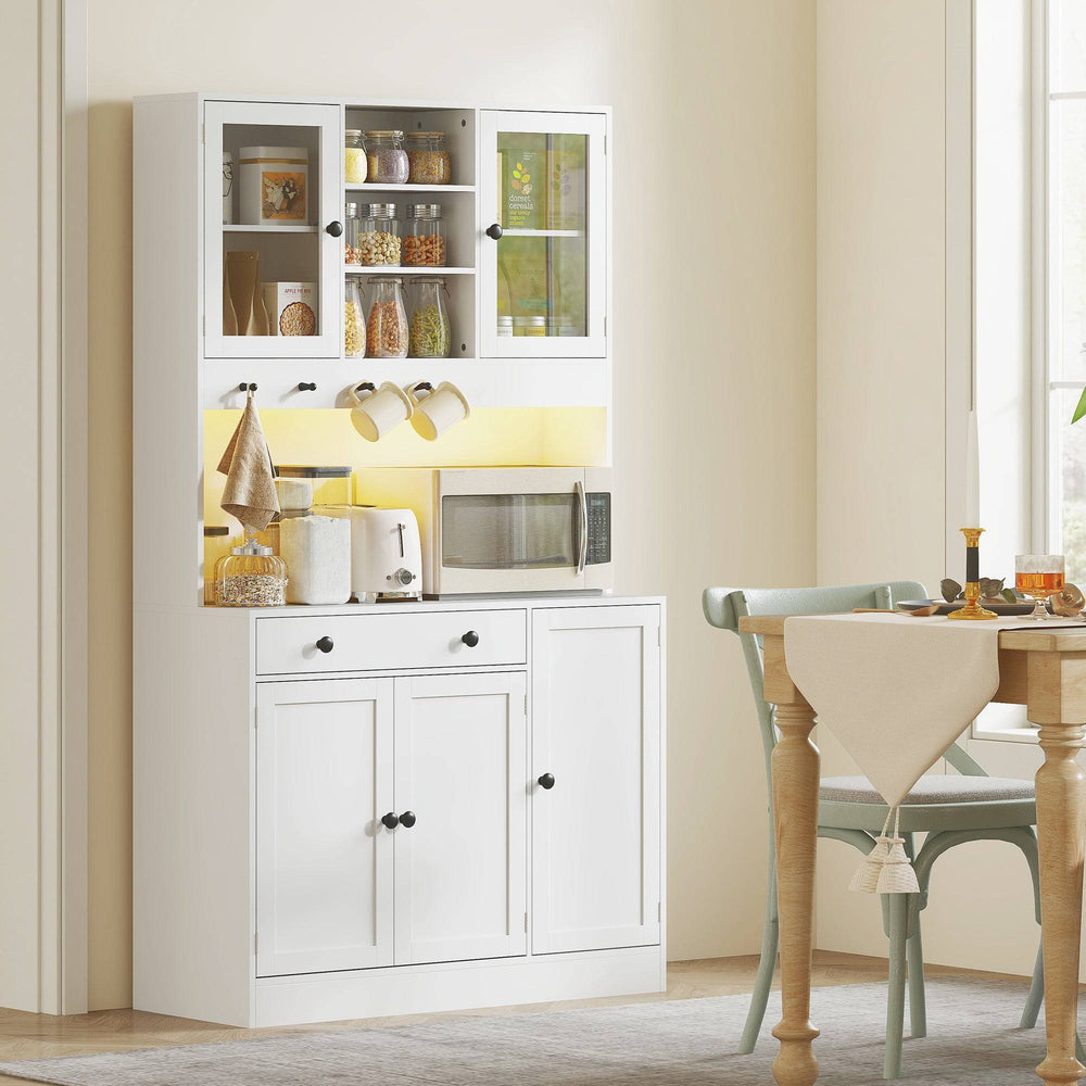 Tall kitchen cabinet with LED lighting, white