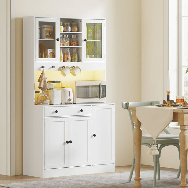 Tall kitchen cabinet with LED lighting, white