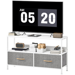 White and charcoal grey TV stand for televisions up to 47 inches with 2 drawers