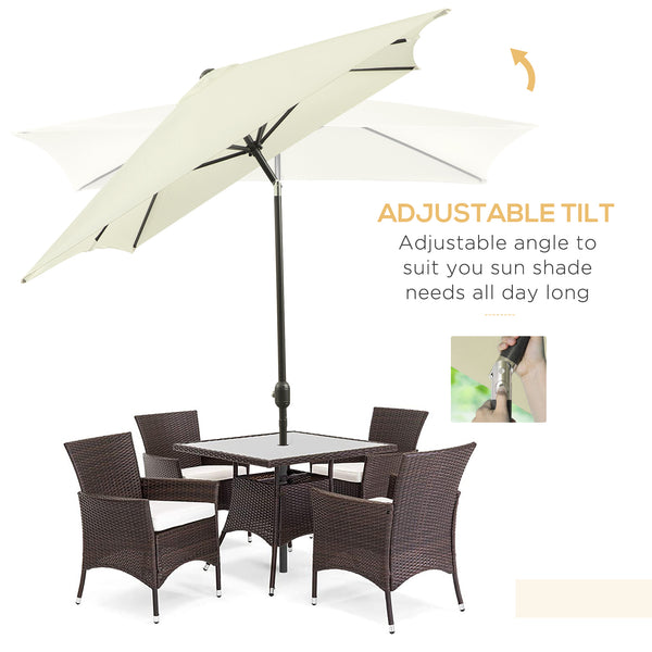Rectangular tilting aluminium garden parasol 2 x 3 m, garden parasol, outdoor parasol with crank, cream white