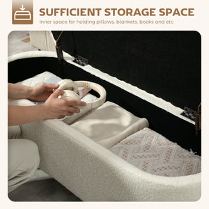 Storage ottoman with lift-up lid and steel legs, cream white