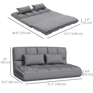 2-seater folding sofa bed with 9-position backrest and 2 cushions, grey
