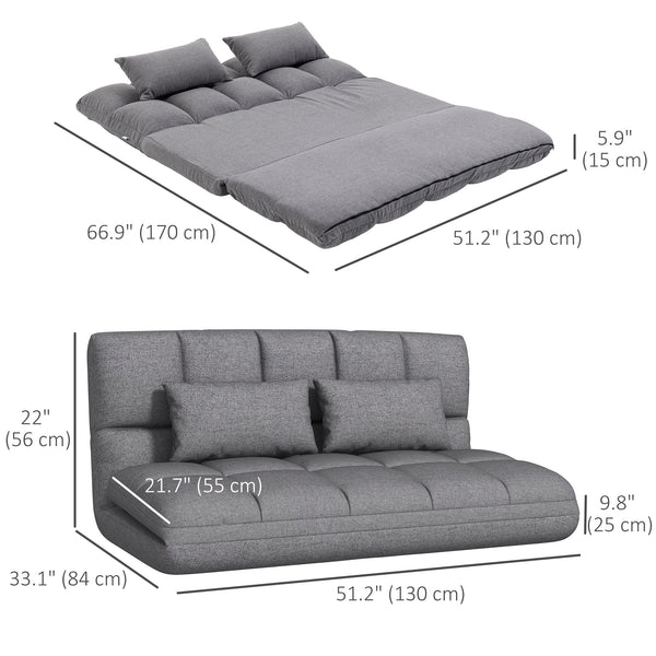2-seater folding sofa bed with 9-position backrest and 2 cushions, grey