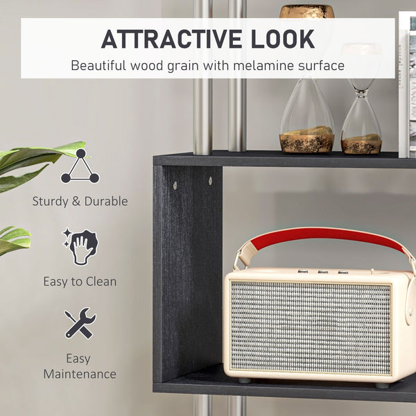 5-Tier Geometric Wooden Bookcase, Black