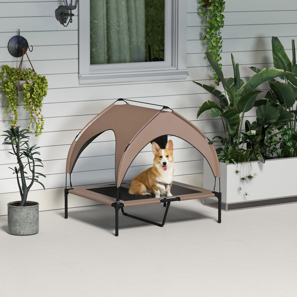 Elevated cooling dog bed with washable breathable mesh canopy
