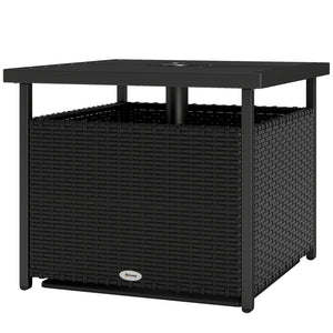 Outdoor coffee table in woven rattan with a hole for a parasol, black