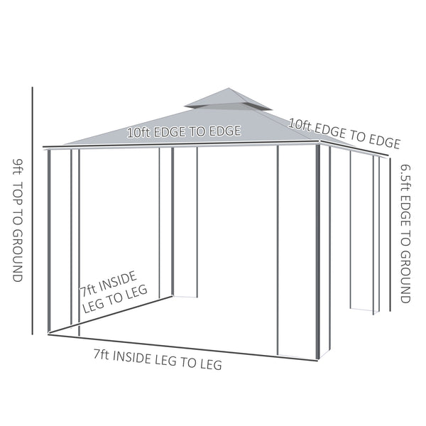 10 x 10 steel gazebo with removable mesh curtains, grey