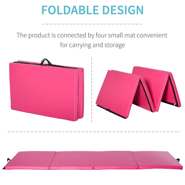 4'x10'x2'' Folding Gymnastics Mat with Carry Handles, Pink