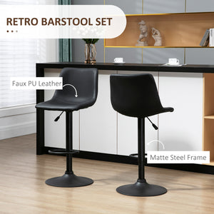 Set of 2 vintage grey retro leather bar stools