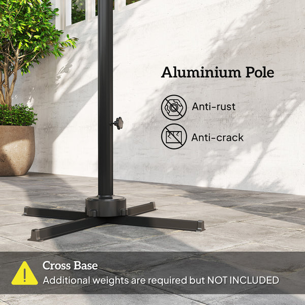 2.4m Aluminum Cantilever Umbrella with 360° Rotation, Cross Base, Crank &amp; Tilt, Dark Grey