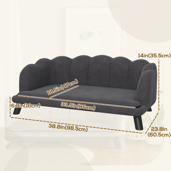Dog Sofa with Removable Cushion and Wooden Legs for Medium and Large Dogs, Dark Grey