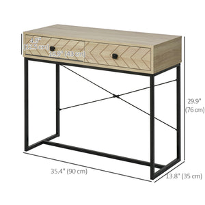 Console table with 2 storage drawers and metal frame