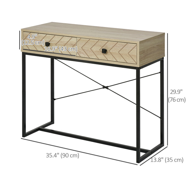 Console table with 2 storage drawers and metal frame