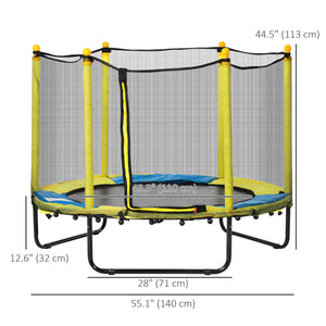 1.4m Kids Trampoline with Safety Enclosure Net for Indoor and Outdoor Use, Yellow