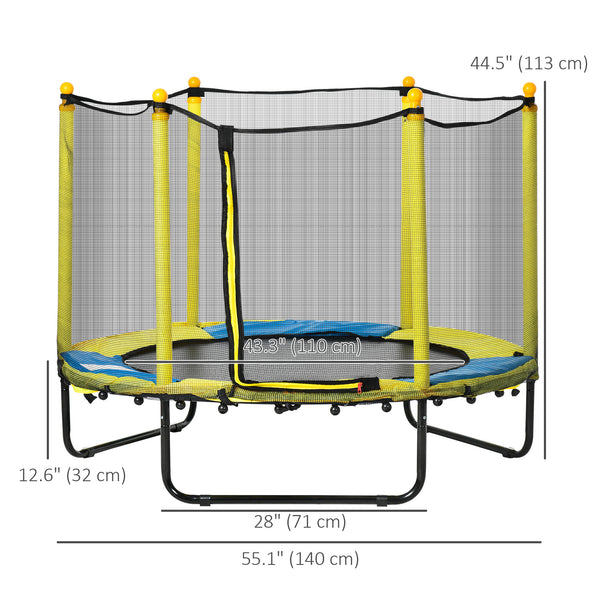 1.4m Kids Trampoline with Safety Enclosure Net for Indoor and Outdoor Use, Yellow