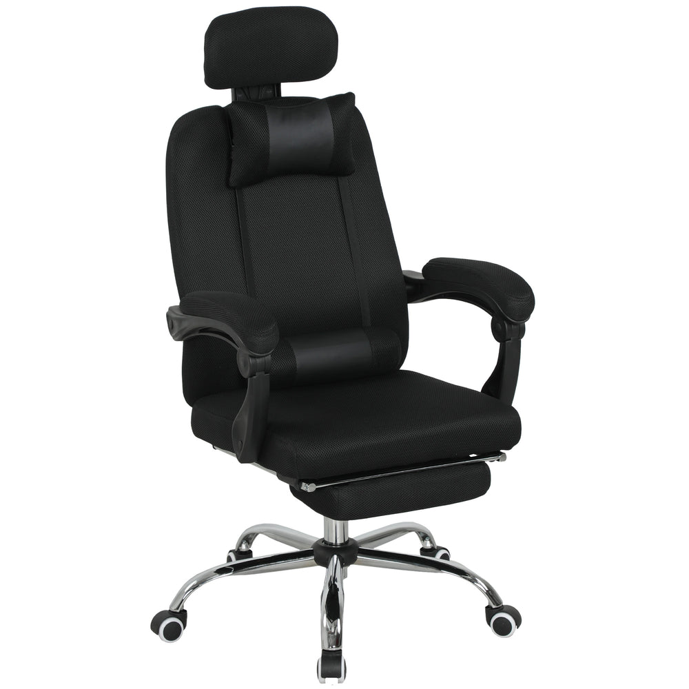 Ergonomic high-back office chair with footrest and lumbar support, black