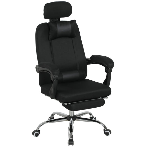 Ergonomic high-back office chair with footrest and lumbar support, black