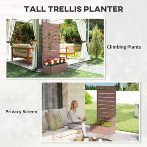 Raised planter with trellis for climbing plants, light brown 