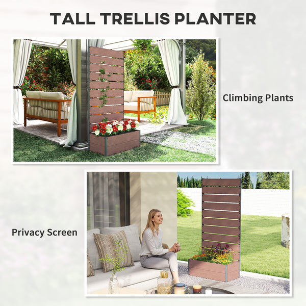 Raised planter with trellis for climbing plants, light brown 