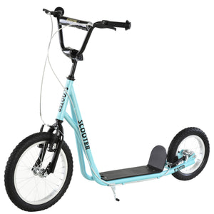 Scooter with adjustable handlebar and 16-inch inflatable rubber wheel, blue