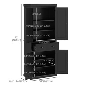 72" Pantry with Drawer, Doors, Black