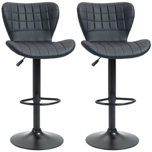Set of 2 PU leather-covered bar stools with wide seats, black