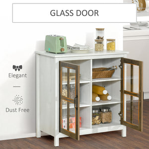 Kitchen Sideboard with 2 Glass Doors and Adjustable Shelf for Dining Room or Living Room, Antique White