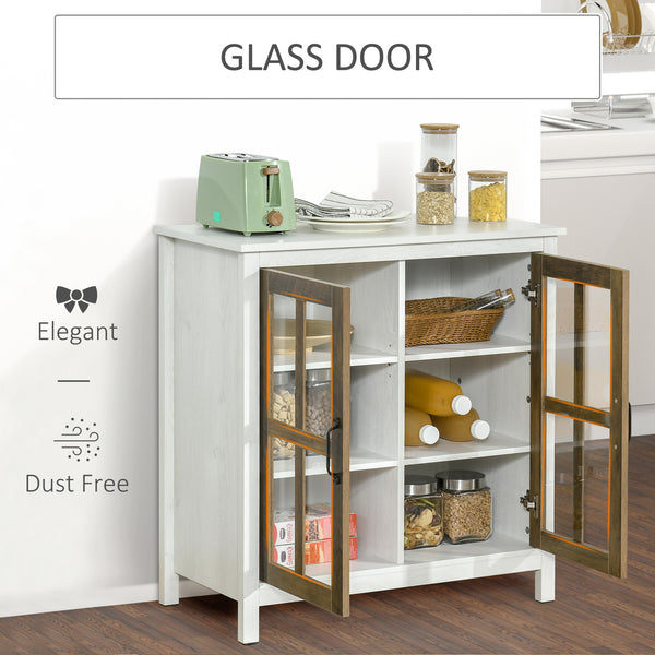 Kitchen Sideboard with 2 Glass Doors and Adjustable Shelf for Dining Room or Living Room, Antique White