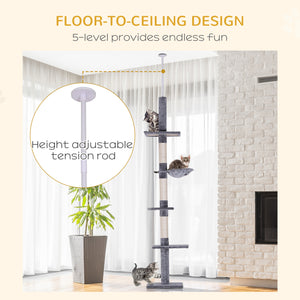 2.6m 5-Level Cat Tree with Scratching Post and Play Area, Grey