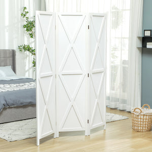 3-Panel Country Style Room Divider with Folding Wooden Frame, White