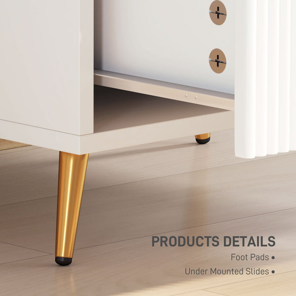 Bedside table with 2 drawers and gold metal legs, white
