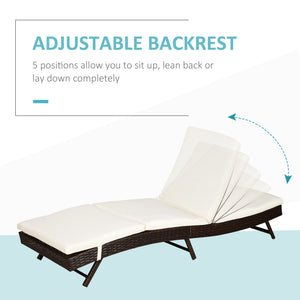 Wicker chaise longue with 5-position adjustable backrest, cream white