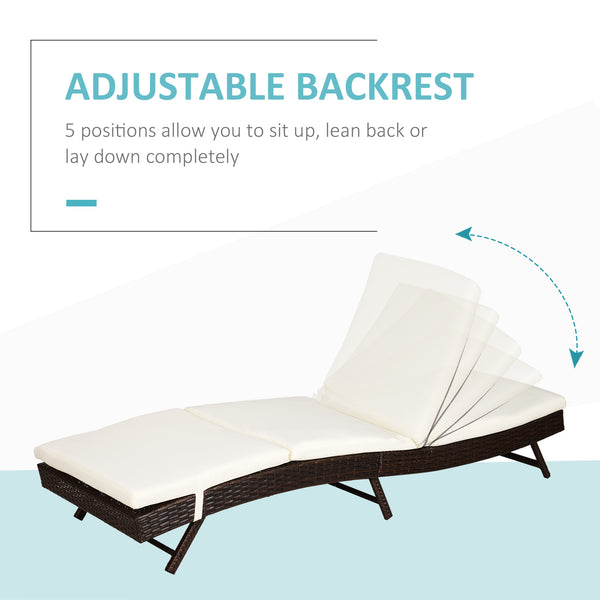 Wicker chaise longue with 5-position adjustable backrest, cream white