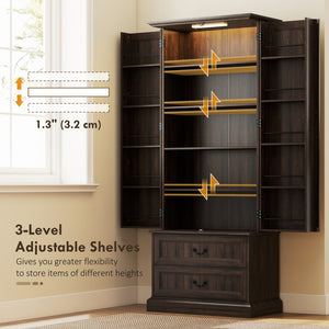 Sideboard with 10 door shelves, 2 drawers and adjustable shelves, brown