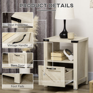 Side table with storage and drawer, oak