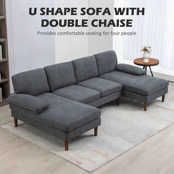 Modern 4 seater sofa with wooden legs, dark grey