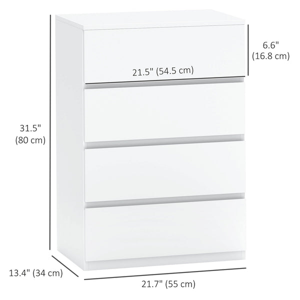 4-drawer chest of drawers, freestanding storage unit, white