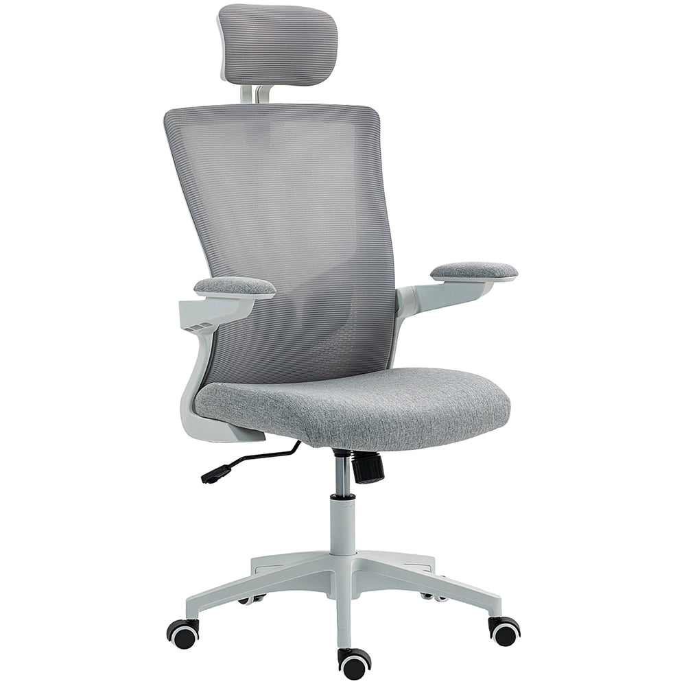 Ergonomic office chair with lumbar support and headrest, grey