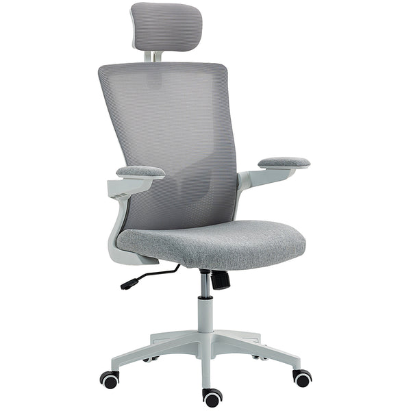 Ergonomic office chair with lumbar support and headrest, grey