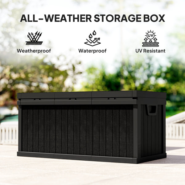 Outdoor Resin Storage Box with Handles, Waterproof for Garden Tools, Black