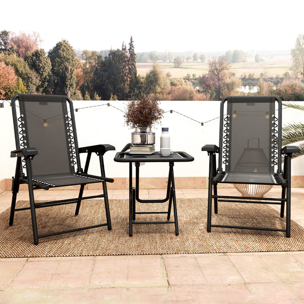 Outdoor folding metal table and chairs set with cup holders