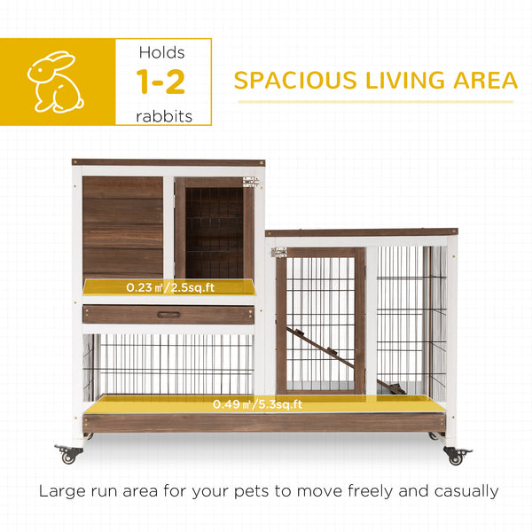Wooden hutch with wheels, removable trays and run, brown