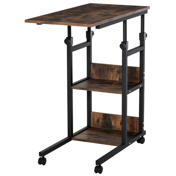Height Adjustable Mobile Standing Desk with Casters, Rustic Brown
