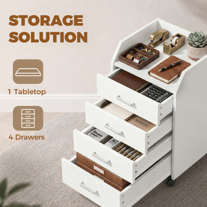 4-drawer mobile file cabinet with casters and brakes – White