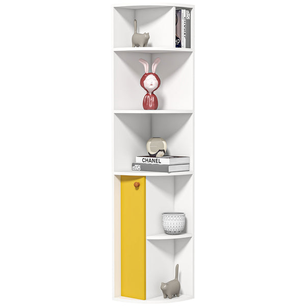 5-Tier Corner Bookcase with Open Compartments, White