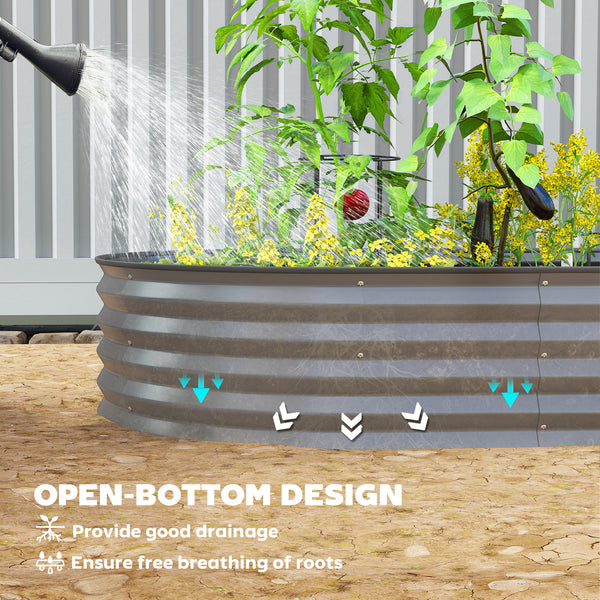 Raised outdoor planter in galvanized steel with metal support, dark grey
