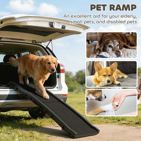 61 Inches Folding Pet Ramp with Frosted Surface, Raised Side Rails, for Cars, SUVs