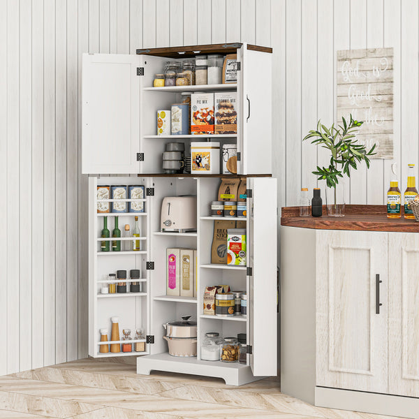 162cm High Storage Cabinet with Spice Racks, White