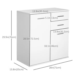 High gloss lacquered sideboard with 2 drawers and 2 doors, adjustable shelf, white