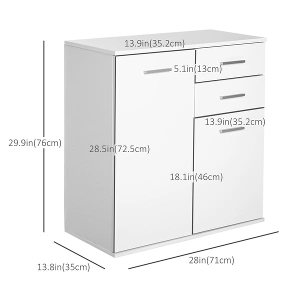 High gloss lacquered sideboard with 2 drawers and 2 doors, adjustable shelf, white